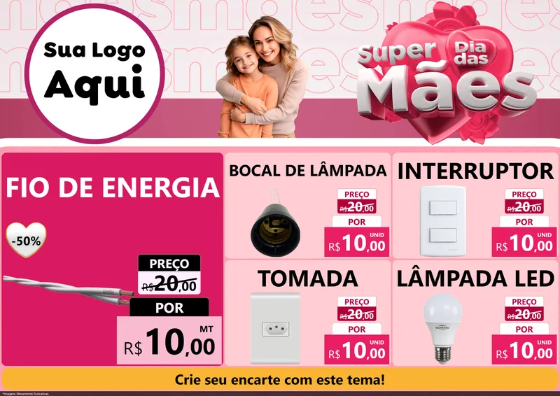 Modelo de Encarte para Encarte A4 Horizontal com o tema Super Dia Das Mães para Materiais Elétricos