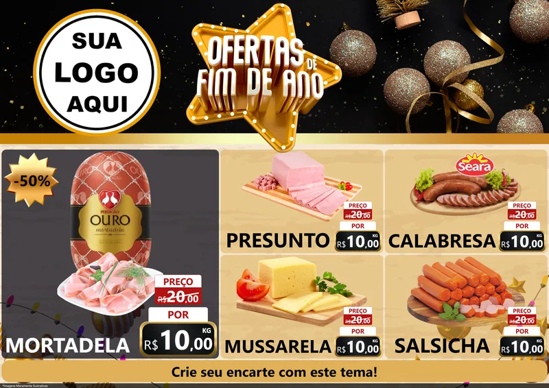 Modelo de Encarte para Encarte A4 Horizontal com o tema Ofertas de Fim de Ano para Frios e Laticínios