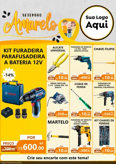Modelo de Encarte para Encarte A4 Vertical com o tema Setembro Amarelo para Maquinas e Ferramentas