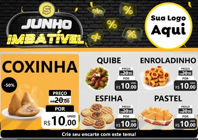 Modelo de Encarte para Encarte A4 Horizontal com o tema Junho Imbatível para Salgadaria
