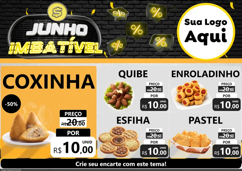 Modelo de Encarte para Encarte A4 Horizontal com o tema Junho Imbatível para Salgadaria