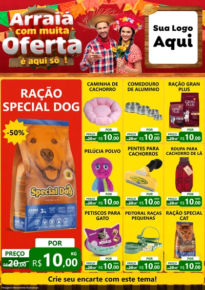 Modelo de Encarte para Encarte A4 Vertical com o tema Arraiá Com Muita Oferta - É Aqui Sô! para Pet Shop