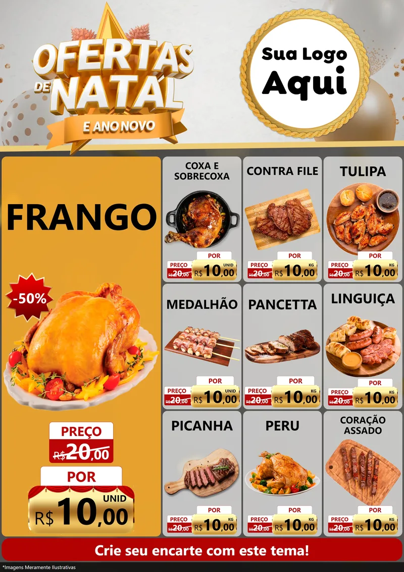 Modelo de Encarte para Encarte A4 Vertical com o tema Ofertas De Natal E Ano Novo para Assados