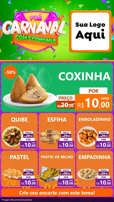 Modelo de Rede Social para Stories com o tema Pré-Carnaval Com Economia para Salgadaria