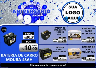 Modelo de Encarte para Encarte A4 Horizontal com o tema Promoção de Aniversário - 9 Anos para Baterias Elétricas