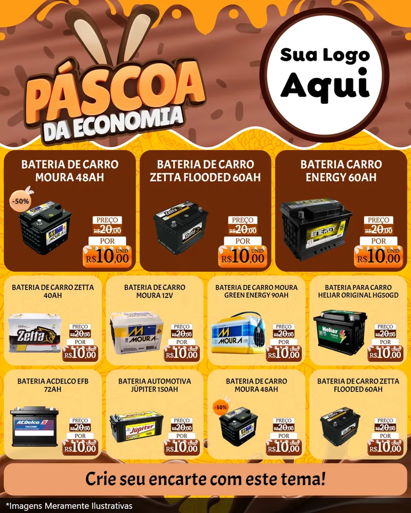 Modelo de Rede Social para Feed Instagram com o tema Páscoa da Economia para Baterias Elétricas