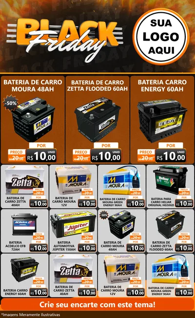 Modelo de Encarte para Encarte Grande com o tema Black Friday para Baterias Elétricas