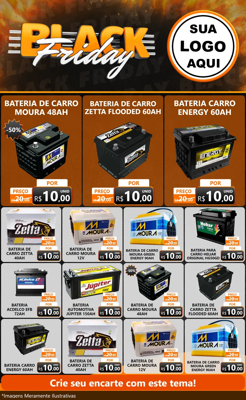 Modelo de Encarte para Encarte Grande com o tema Black Friday para Baterias Elétricas