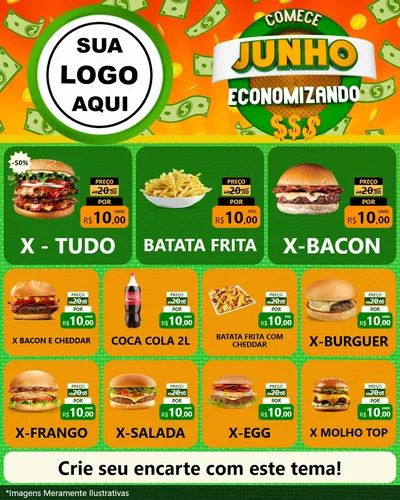 Modelo de Rede Social para Feed Instagram com o tema Comece Junho Economizando para Hamburgueria