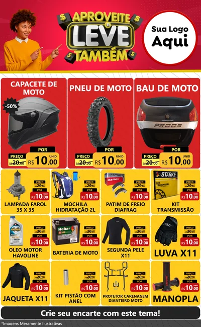 Modelo de Encarte para Encarte Grande com o tema Aproveite e Leve Também para Moto peças