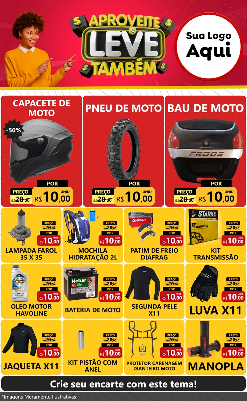 Modelo de Encarte para Encarte Grande com o tema Aproveite e Leve Também para Moto peças