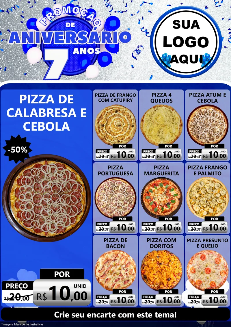 Modelo de Encarte para Encarte A4 Vertical com o tema Promoção de Aniversário - 7 Anos para Pizzaria