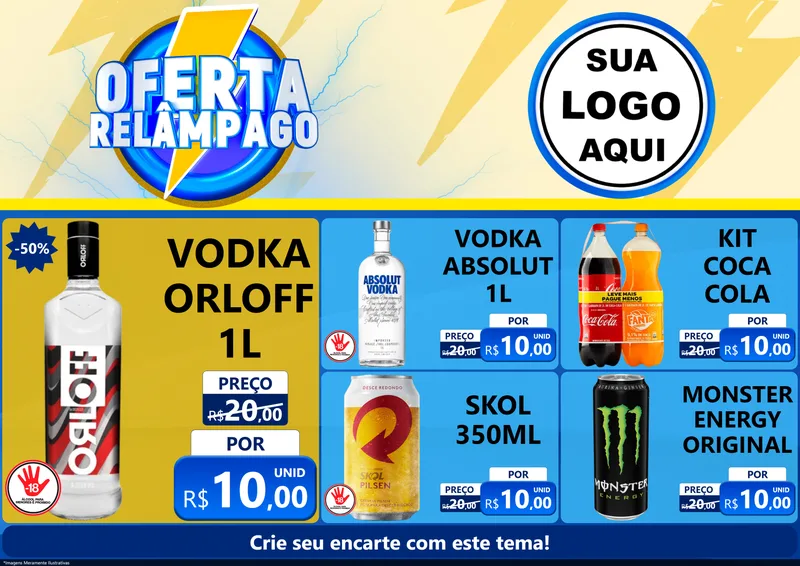 Modelo de Encarte para Encarte A4 Horizontal com o tema Oferta Relâmpago para Distribuidora de bebidas