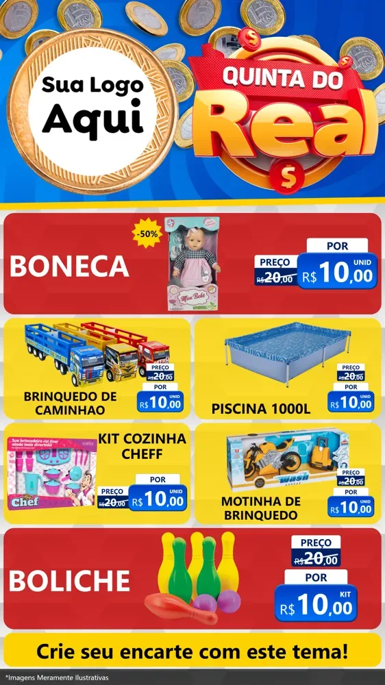 Modelo de TV para TV Vertical com o tema Quinta do Real para Brinquedos