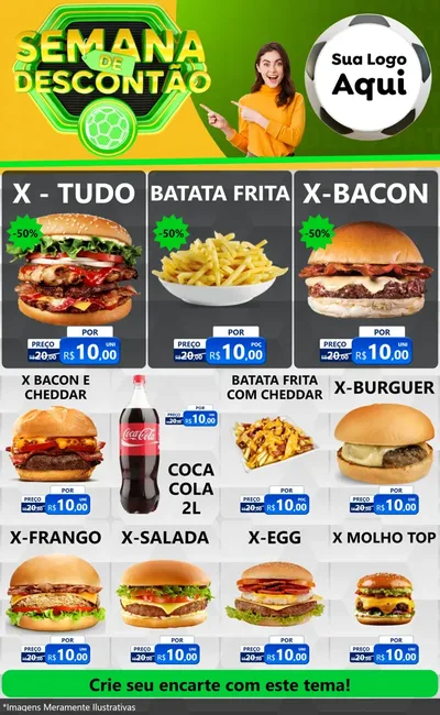 Modelo de Encarte para Encarte Grande com o tema Semana de Descontão - Copa para Hamburgueria