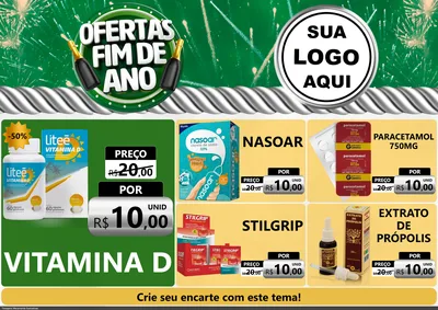 Modelo de Encarte para Encarte A4 Horizontal com o tema Ofertas Fim de Ano para Farmácia