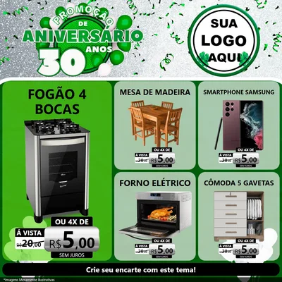 Modelo de Rede Social para Feed Facebook com o tema Promoção de Aniversário - 30 Anos para Móveis e Eletro