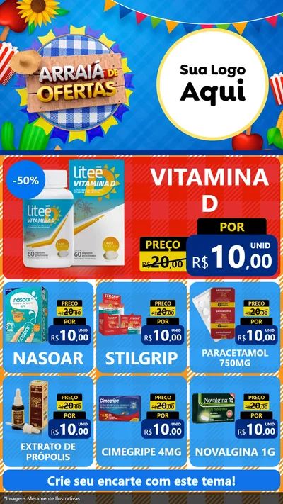 Modelo de Rede Social para Stories com o tema Arraiá de Ofertas para Farmácia