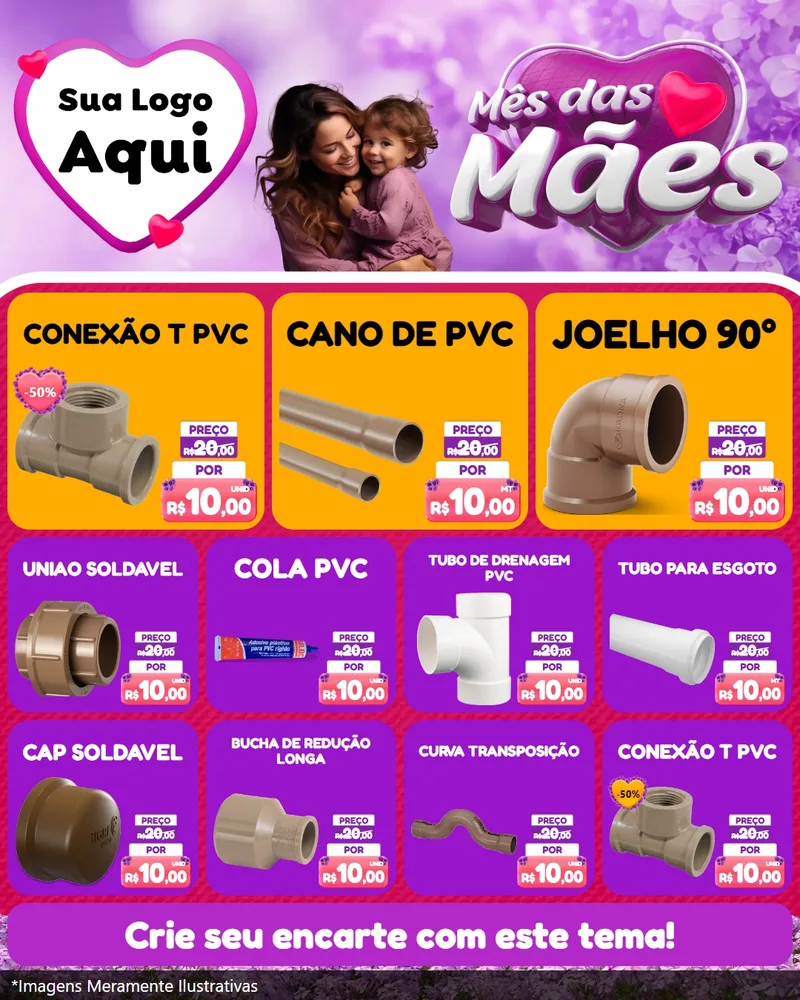 Modelo de Rede Social para Feed Instagram com o tema Mês das Mães para Tubos e conexões