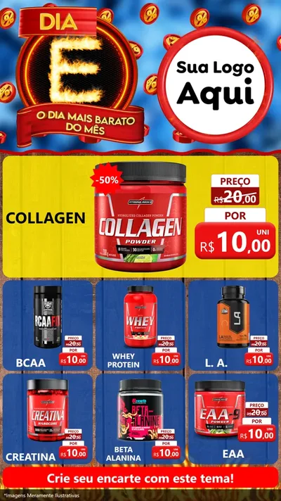 Modelo de Rede Social para Stories com o tema Dia E - O Dia Mais Barato Do Mês para Suplementos alimentares