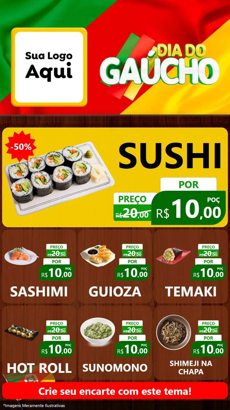 Modelo de Rede Social para Stories com o tema Dia do Gaúcho para Comida japonesa