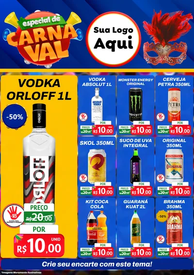 Modelo de Encarte para Encarte A4 Vertical com o tema Especial de Carnaval para Distribuidora de bebidas