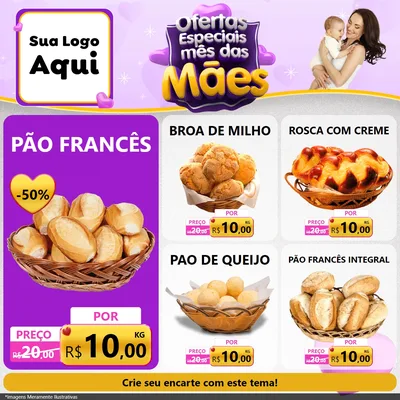 Modelo de Rede Social para Feed Facebook com o tema Ofertas Especiais - Mês das Mães para Padaria