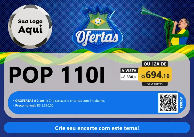 Modelo de Cartaz para Cartaz A4 Horizontal com o tema Ofertas (Futebol) para Concessionaria de Motos