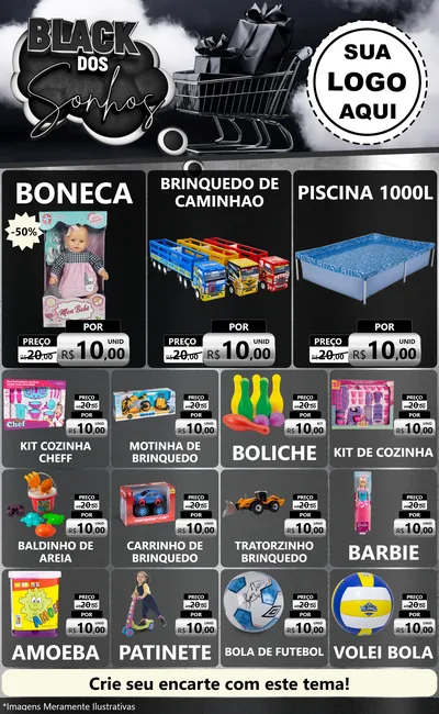 Modelo de Encarte para Encarte Grande com o tema Black dos Sonhos para Brinquedos