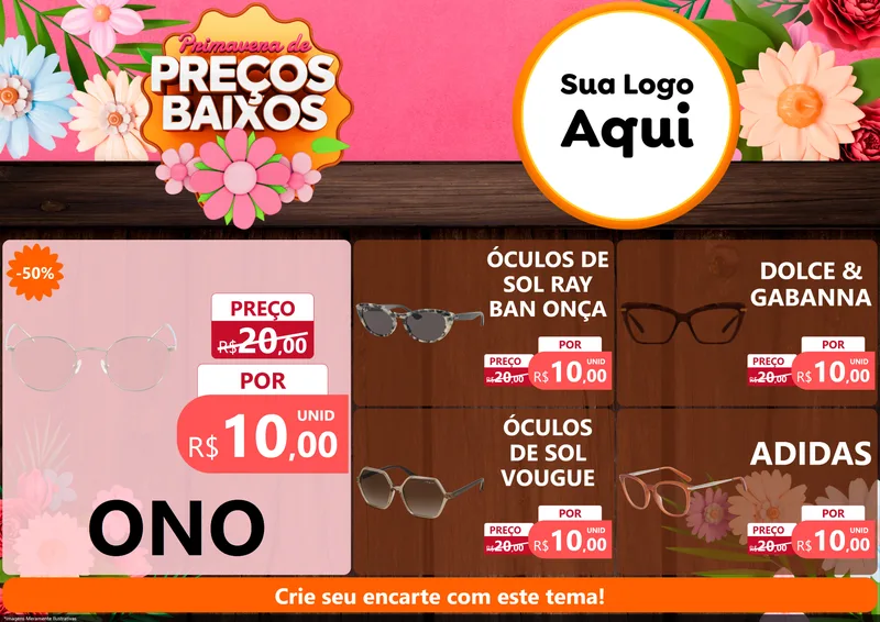 Modelo de Encarte para Encarte A4 Horizontal com o tema Primavera de Preços Baixos para Óticas