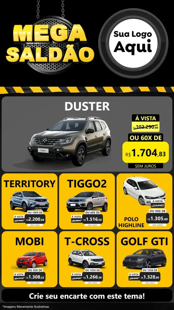 Modelo de Rede Social para Stories com o tema Mega Saldão para Concessionaria de Carros