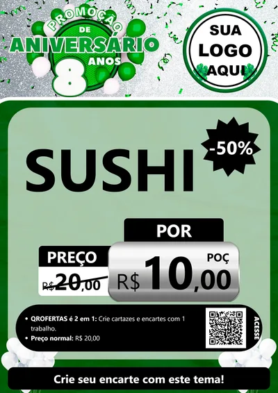 Modelo de Cartaz para Cartaz A4 Vertical com o tema Promoção de Aniversário - 8 Anos para Comida japonesa