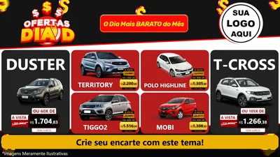 Modelo de TV para TV Horizontal com o tema Ofertas Dia D para Concessionaria de Carros
