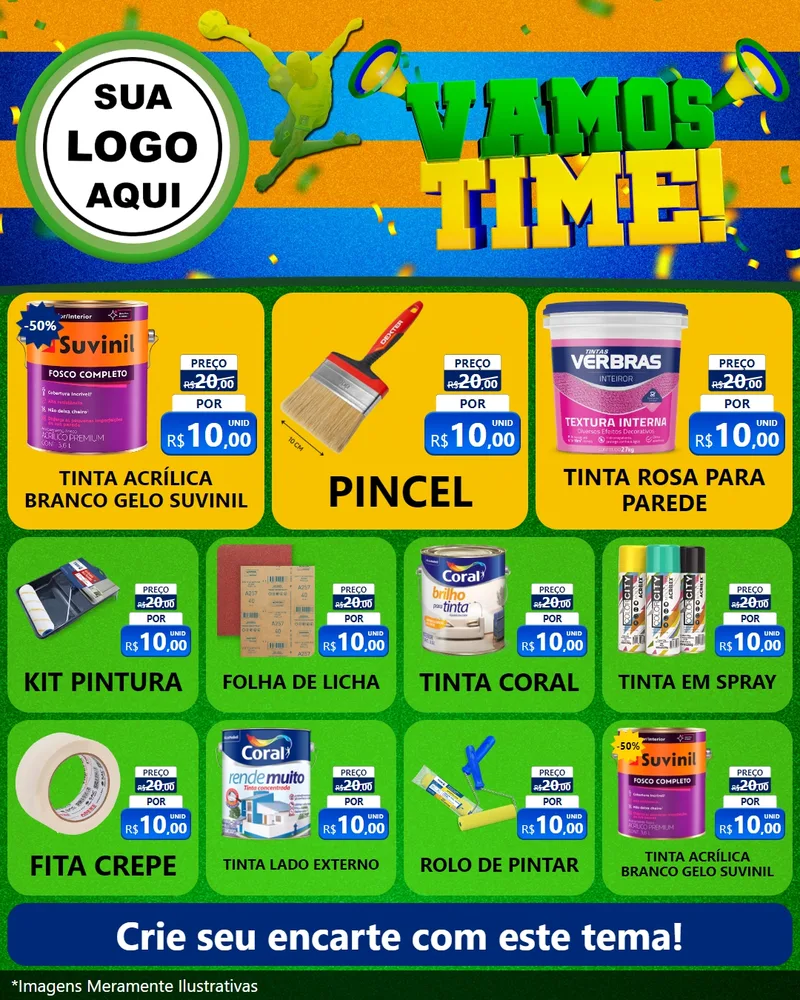 Modelo de Rede Social para Feed Instagram com o tema Vamos Time! para Tintas e Ferramentas
