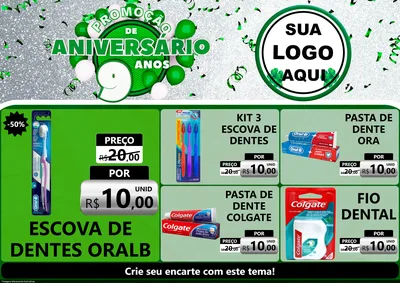 Modelo de Encarte para Encarte A4 Horizontal com o tema Promoção de Aniversário - 9 Anos para Higiene Pessoal