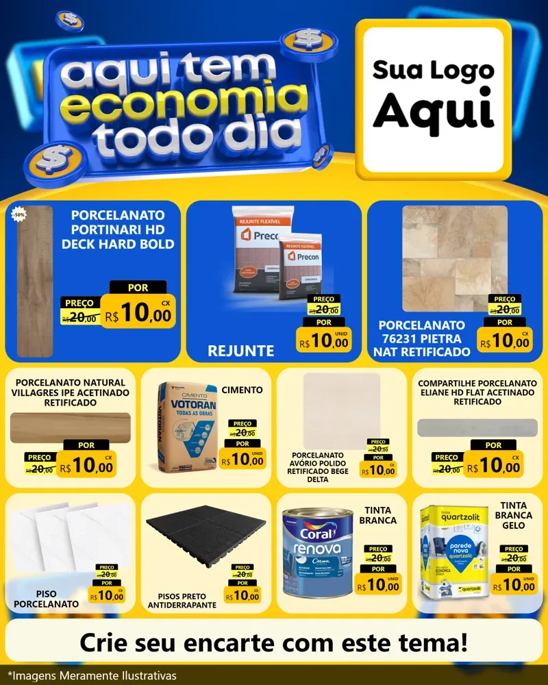 Modelo de Rede Social para Feed Instagram com o tema Aqui Tem Economia Todo Dia para Pisos e revestimentos