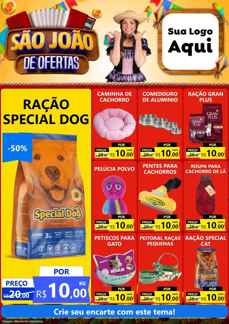 Modelo de Encarte para Encarte A4 Vertical com o tema São João de Ofertas para Pet Shop
