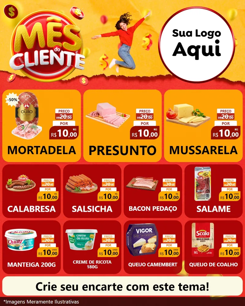 Modelo de Rede Social para Feed Instagram com o tema Mês do Cliente para Frios e Laticínios