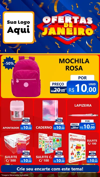 Modelo de Rede Social para Stories com o tema Ofertas de Janeiro para Papelaria