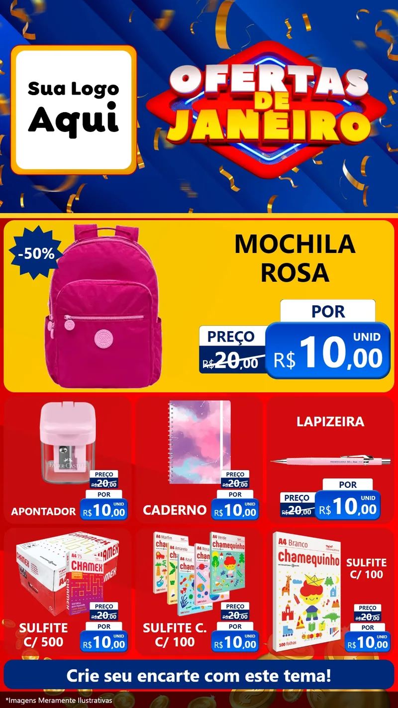 Modelo de Rede Social para Stories com o tema Ofertas de Janeiro para Papelaria