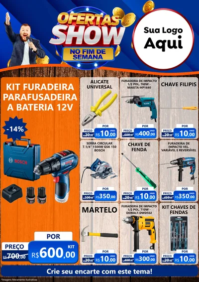 Modelo de Encarte para Encarte A4 Vertical com o tema Ofertas Show No Fim De Semana para Maquinas e Ferramentas