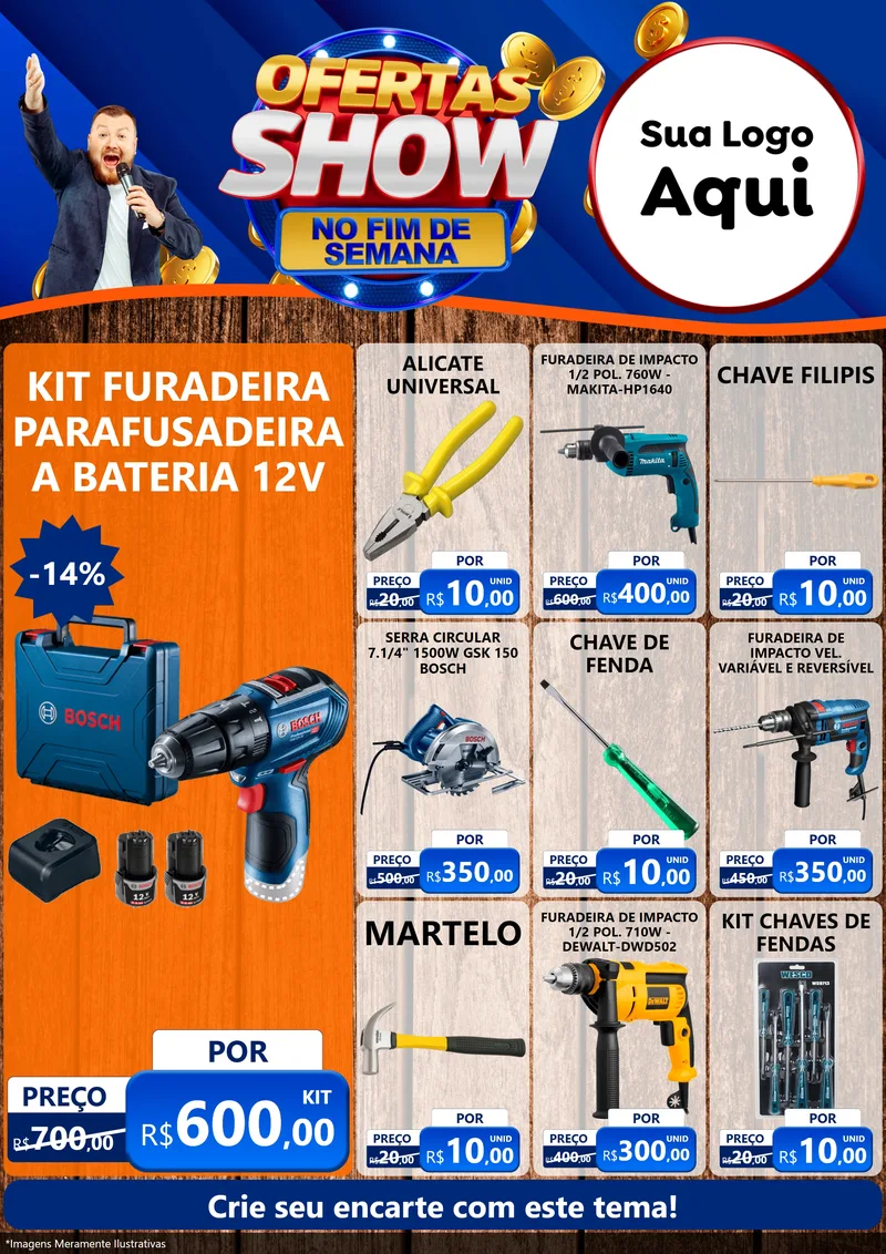 Modelo de Encarte para Encarte A4 Vertical com o tema Ofertas Show No Fim De Semana para Maquinas e Ferramentas