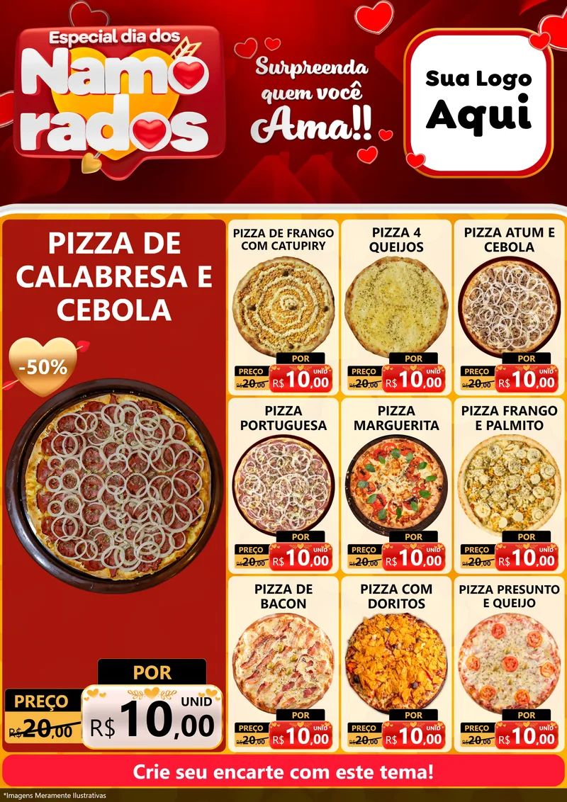 Modelo de Encarte para Encarte A4 Vertical com o tema Especial Dia dos Namorados para Pizzaria