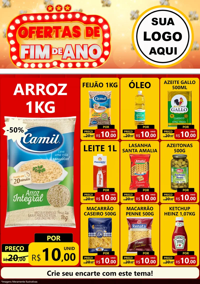 Modelo de Encarte para Encarte A4 Vertical com o tema Ofertas de Fim de Ano para Supermercado