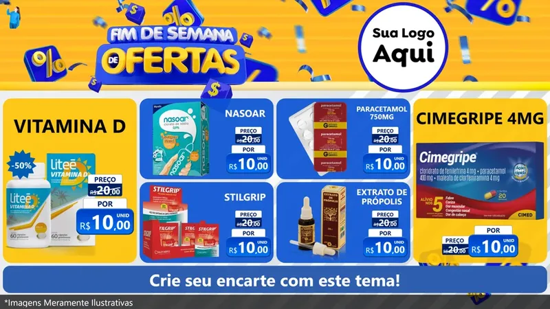 Modelo de TV para TV Horizontal com o tema Fim de Semana de Ofertas para Farmácia