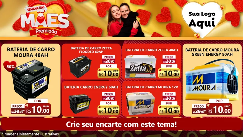 Modelo de TV para TV Horizontal com o tema Semana das Mães Premiada para Baterias Elétricas