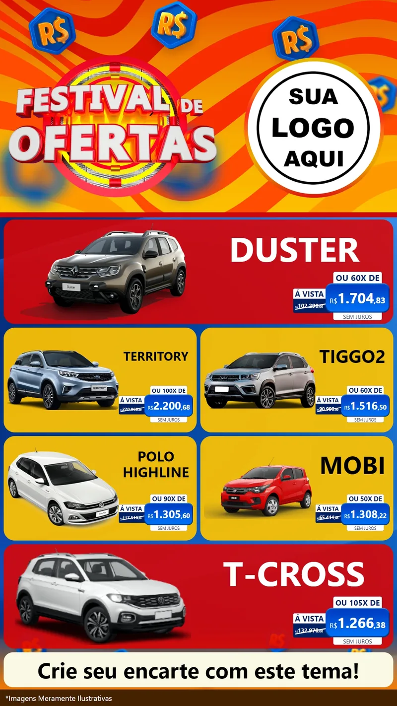 Modelo de TV para TV Vertical com o tema Festival de Ofertas para Concessionaria de Carros