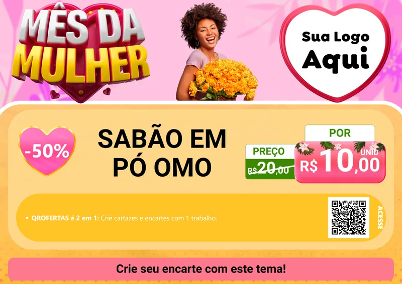 Modelo de Cartaz para Cartaz A4 Horizontal com o tema Mês da Mulher para Produtos de Limpeza