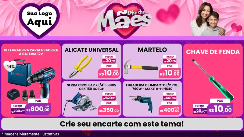 Modelo de TV para TV Horizontal com o tema Dia das Mães para Maquinas e Ferramentas