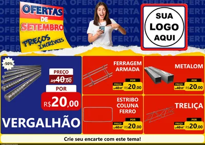 Modelo de Encarte para Encarte A4 Horizontal com o tema Ofertas de Setembro - Preços Incríveis para Ferragens